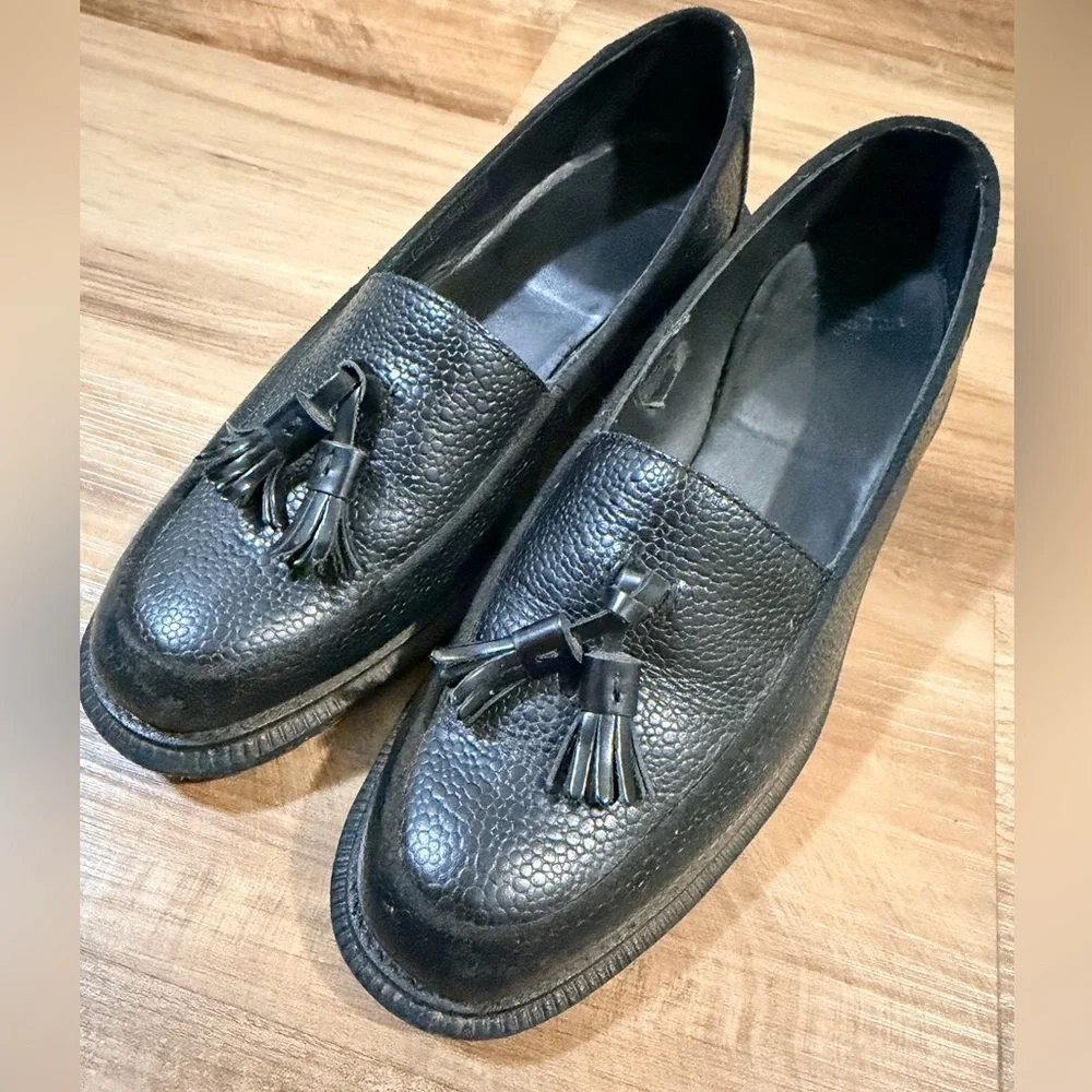 Rare Dr. Martens Favilla Pebbled Leather Tassel Loafers - Black Size 8